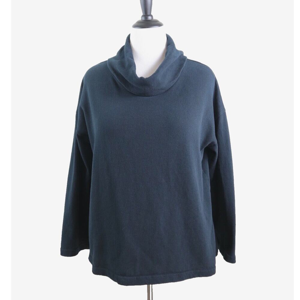 Pure J Jill Size XL Fine Knit Cotton Cowl Neck Sweater Pullover Black - Picture 2 of 9